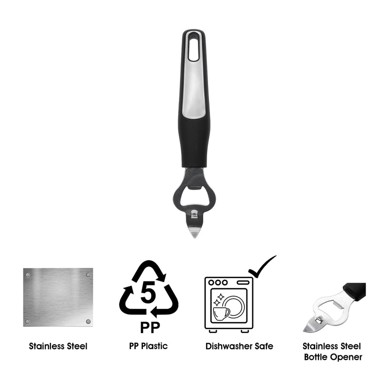 REGENT PREMIUM CAN AND BOTTLE OPENER STAINLESS STEEL WITH PP+SS BLACK HANDLE, 200MM