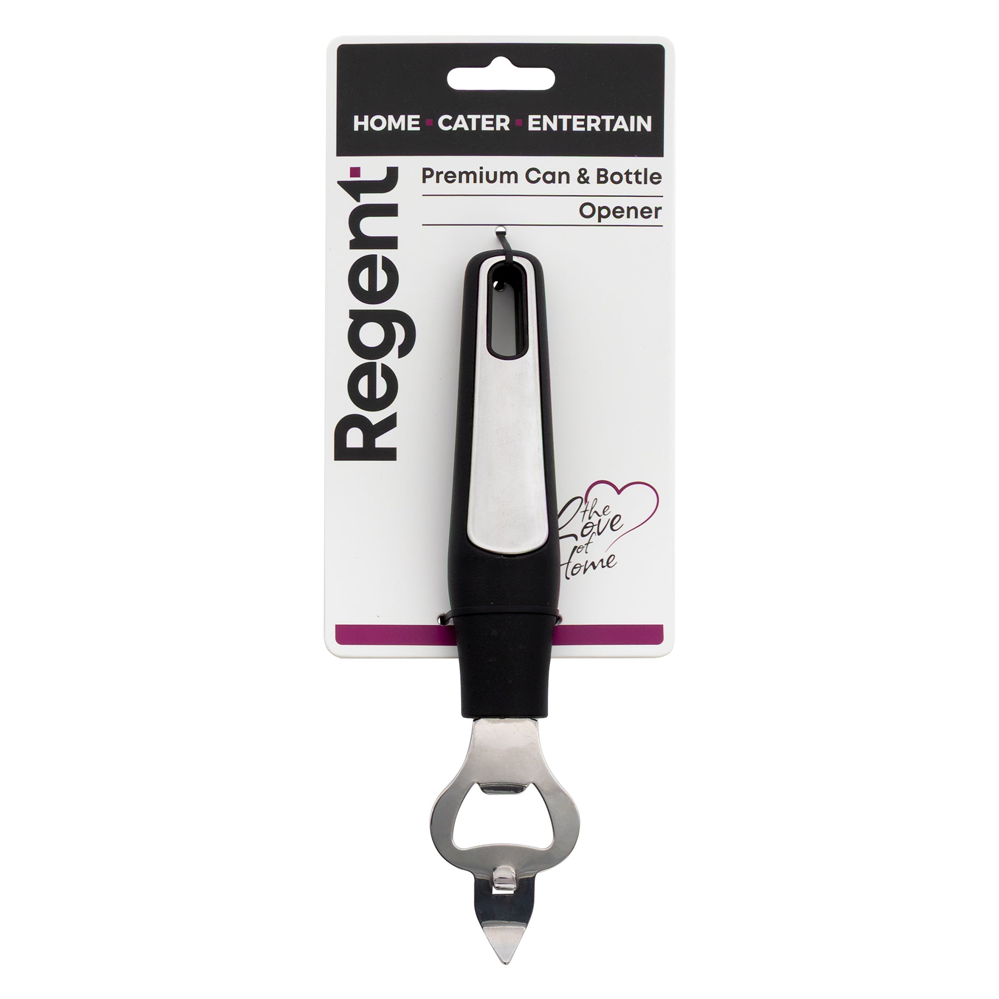 REGENT PREMIUM CAN AND BOTTLE OPENER STAINLESS STEEL WITH PP+SS BLACK HANDLE, 200MM