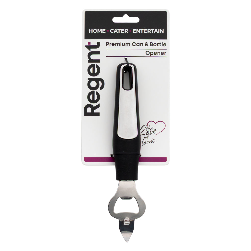 REGENT PREMIUM CAN AND BOTTLE OPENER STAINLESS STEEL WITH PP+SS BLACK HANDLE, 200MM