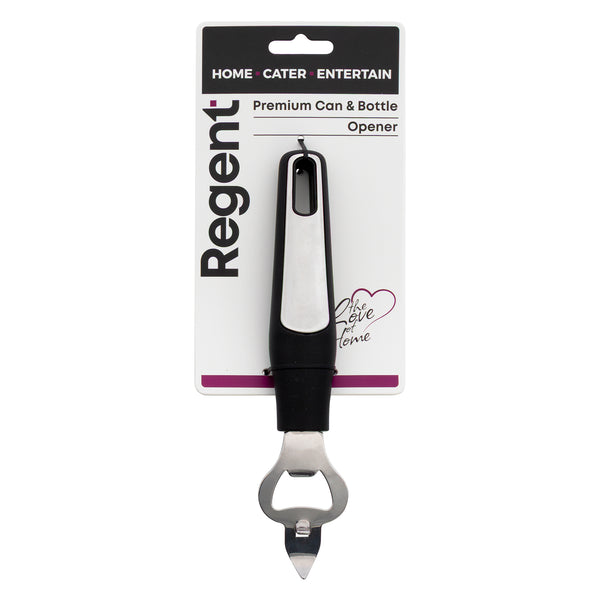 REGENT PREMIUM CAN AND BOTTLE OPENER STAINLESS STEEL WITH PP+SS BLACK HANDLE, 200MM