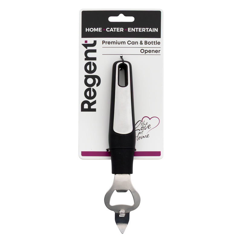 REGENT PREMIUM CAN AND BOTTLE OPENER STAINLESS STEEL WITH PP+SS BLACK HANDLE, 200MM