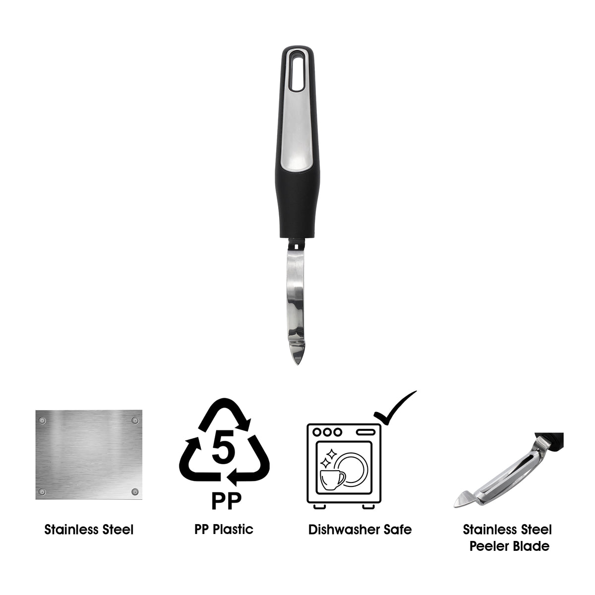 REGENT PREMIUM PEELER STAINLESS STEEL WITH PP+SS BLACK HANDLE, 220MM