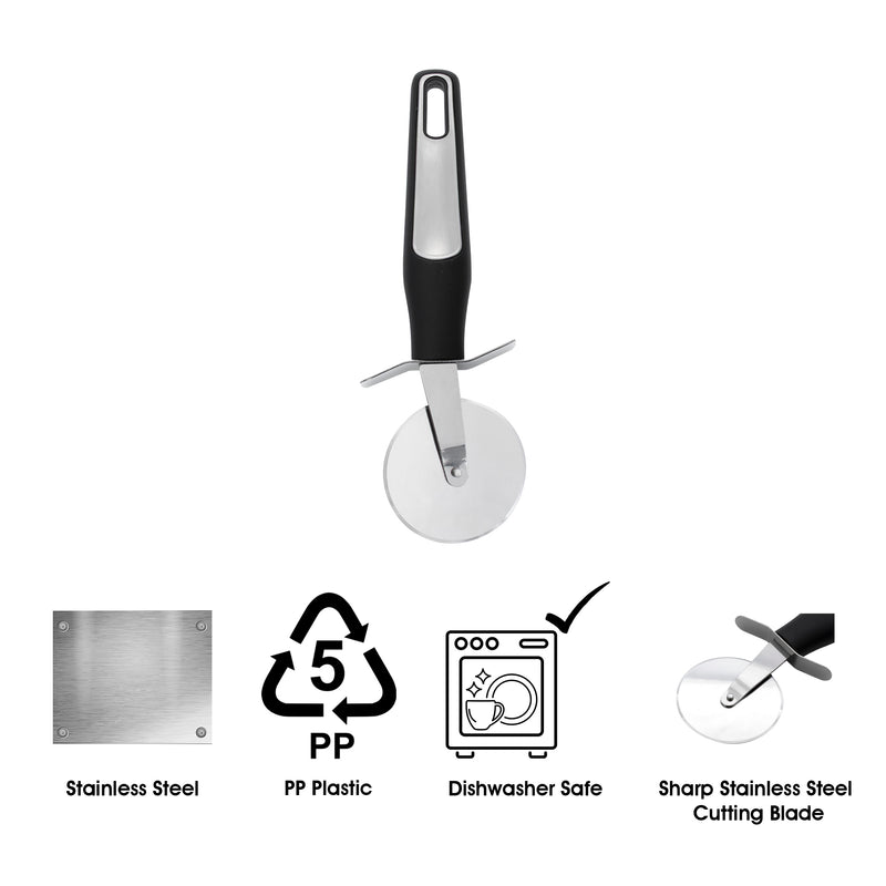REGENT PREMIUM PIZZA CUTTER STAINLESS STEEL WITH PP+SS BLACK HANDLE, 65MM DIA