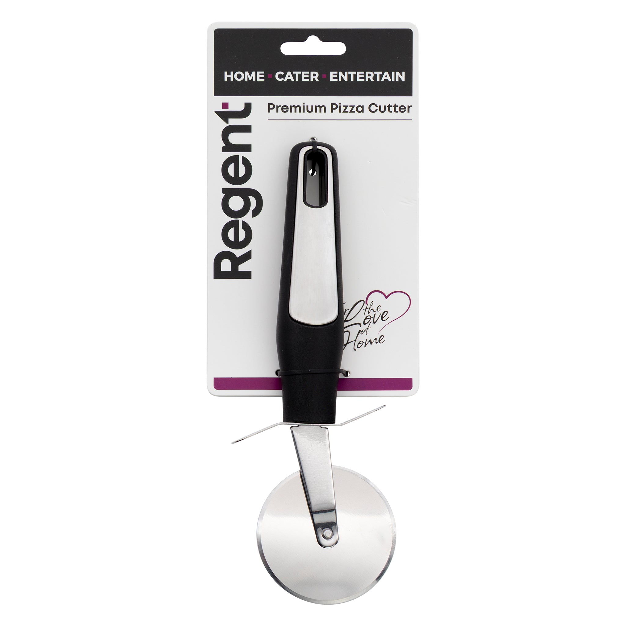 REGENT PREMIUM PIZZA CUTTER STAINLESS STEEL WITH PP+SS BLACK HANDLE, 65MM DIA