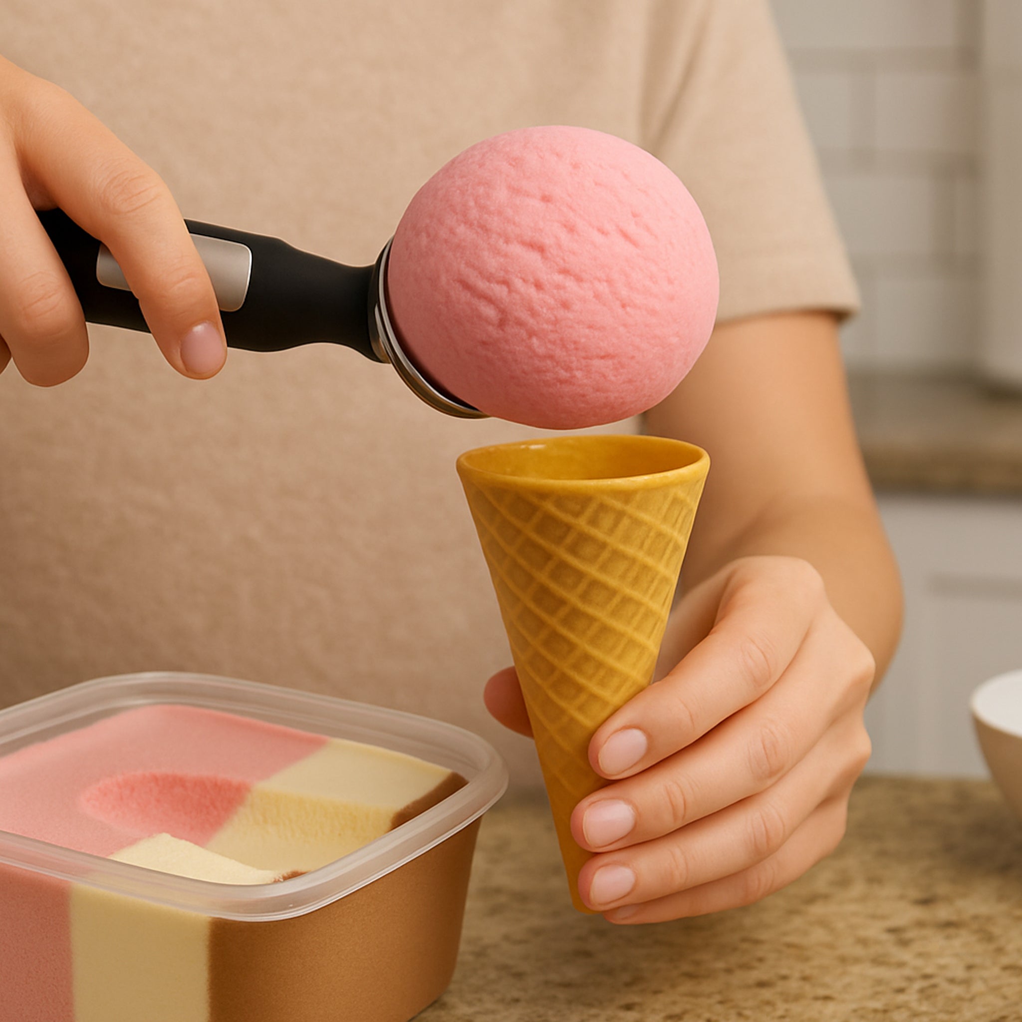 REGENT PREMIUM ICE CREAM SCOOP ST STEEL WITH PP+SS BLACK HANDLE, 200MM