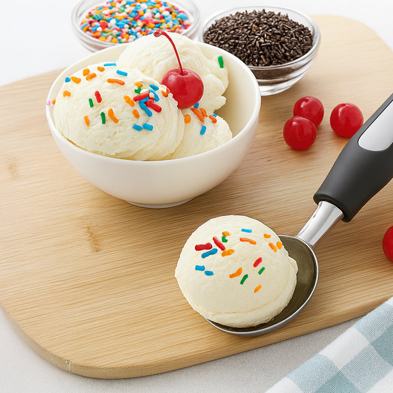 REGENT PREMIUM ICE CREAM SCOOP ST STEEL WITH PP+SS BLACK HANDLE, 200MM