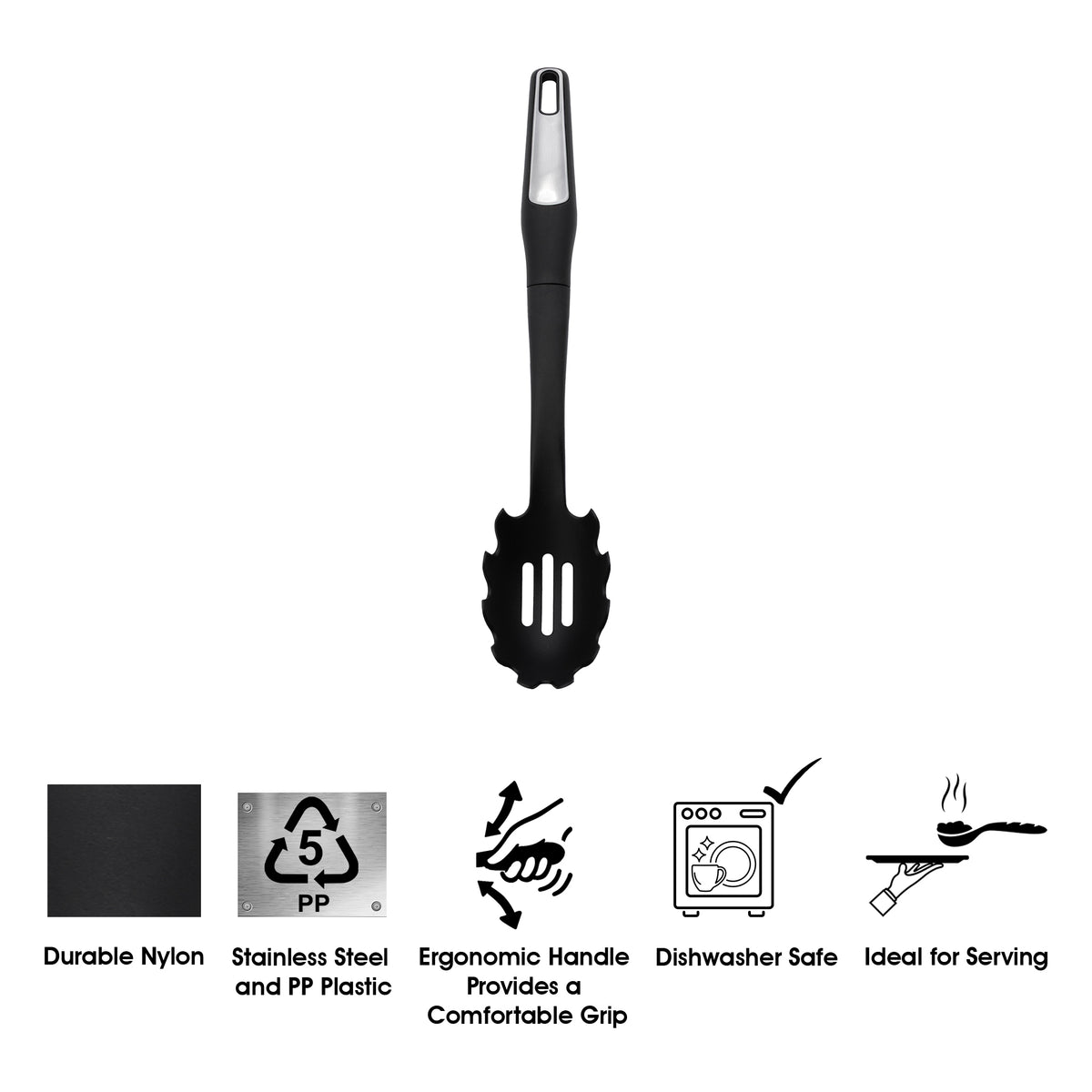 REGENT PREMIUM SPAGHETTI SERVING SPOON BLACK NYLON WITH PP+SS HANDLE, 350MM