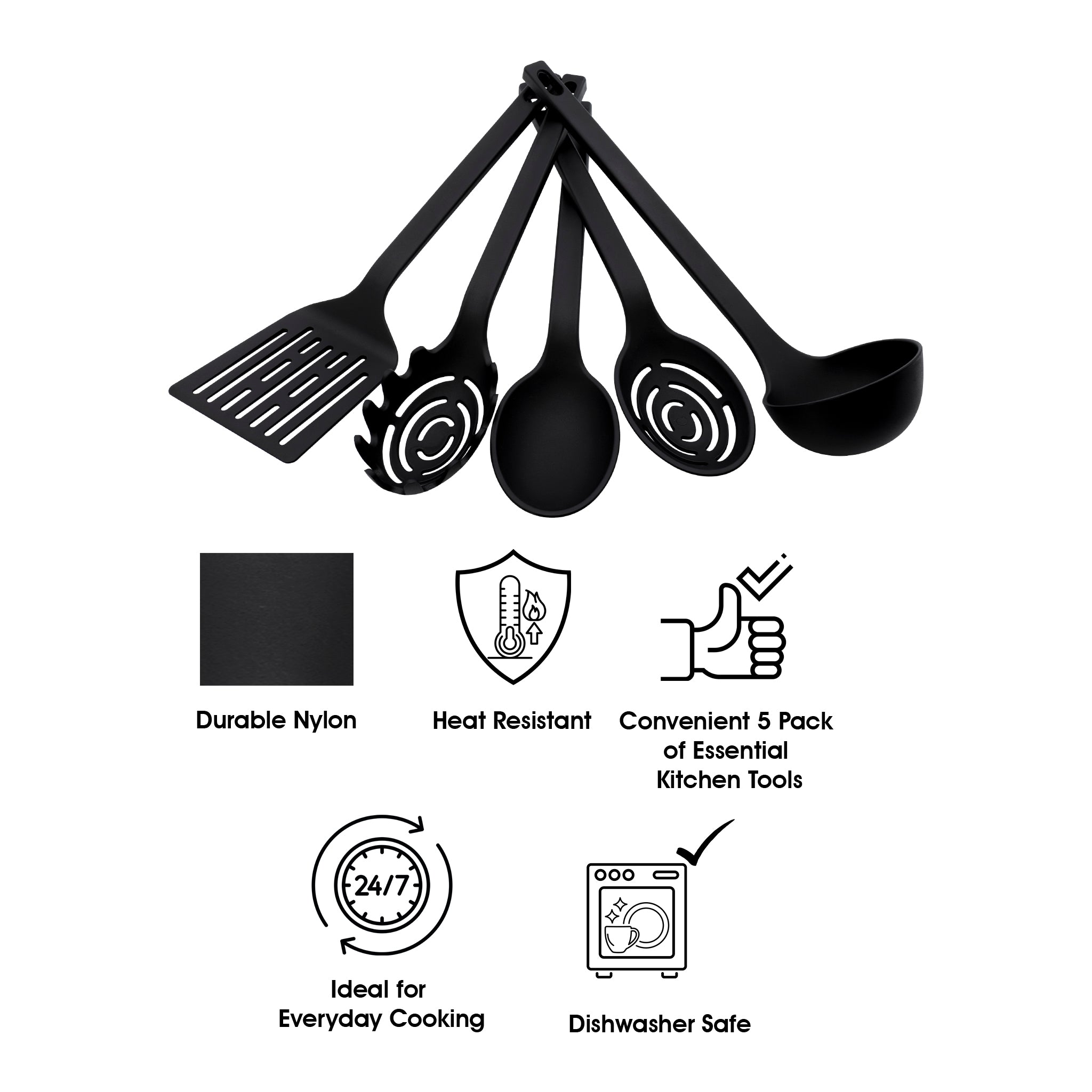 REGENT PREMIUM KITCHEN TOOLS BLACK NYLON 5PCS SET, 355MM