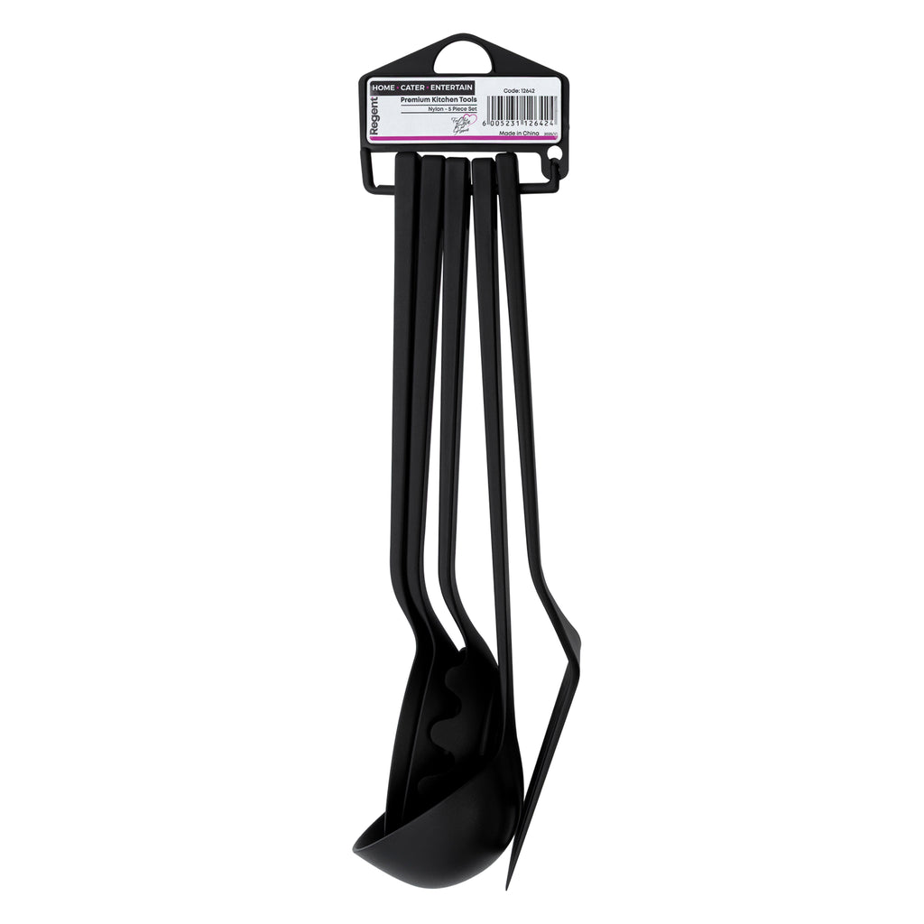 REGENT PREMIUM KITCHEN TOOLS BLACK NYLON 5 PIECE SET, 355MM