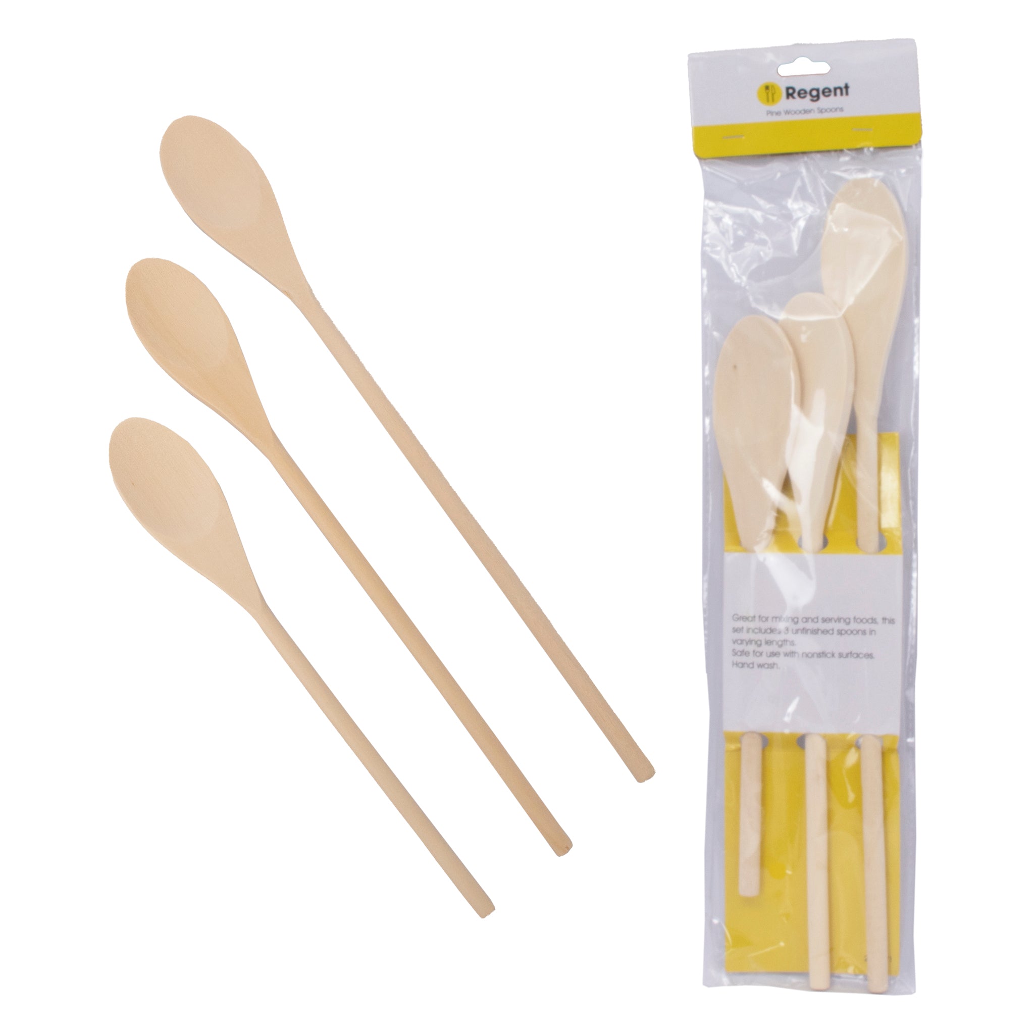 REGENT KITCHEN SPOONS PINE WOOD 3PK SET, 250MM l 305MM l 350MM