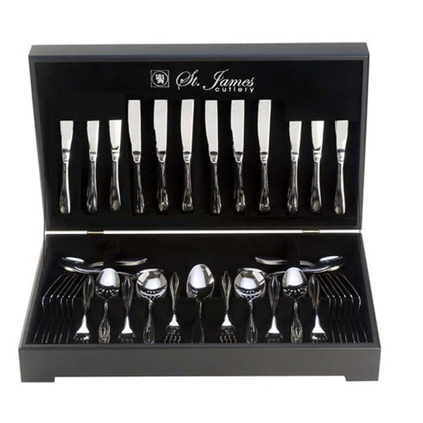 ST. JAMES CUTLERY KENSINGTON 112 PIECE SET IN WOODEN CANTEEN