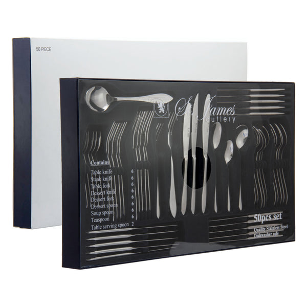 ST. JAMES CUTLERY KENSINGTON 50 PIECE SET IN CARDBOARD GIFT BOX