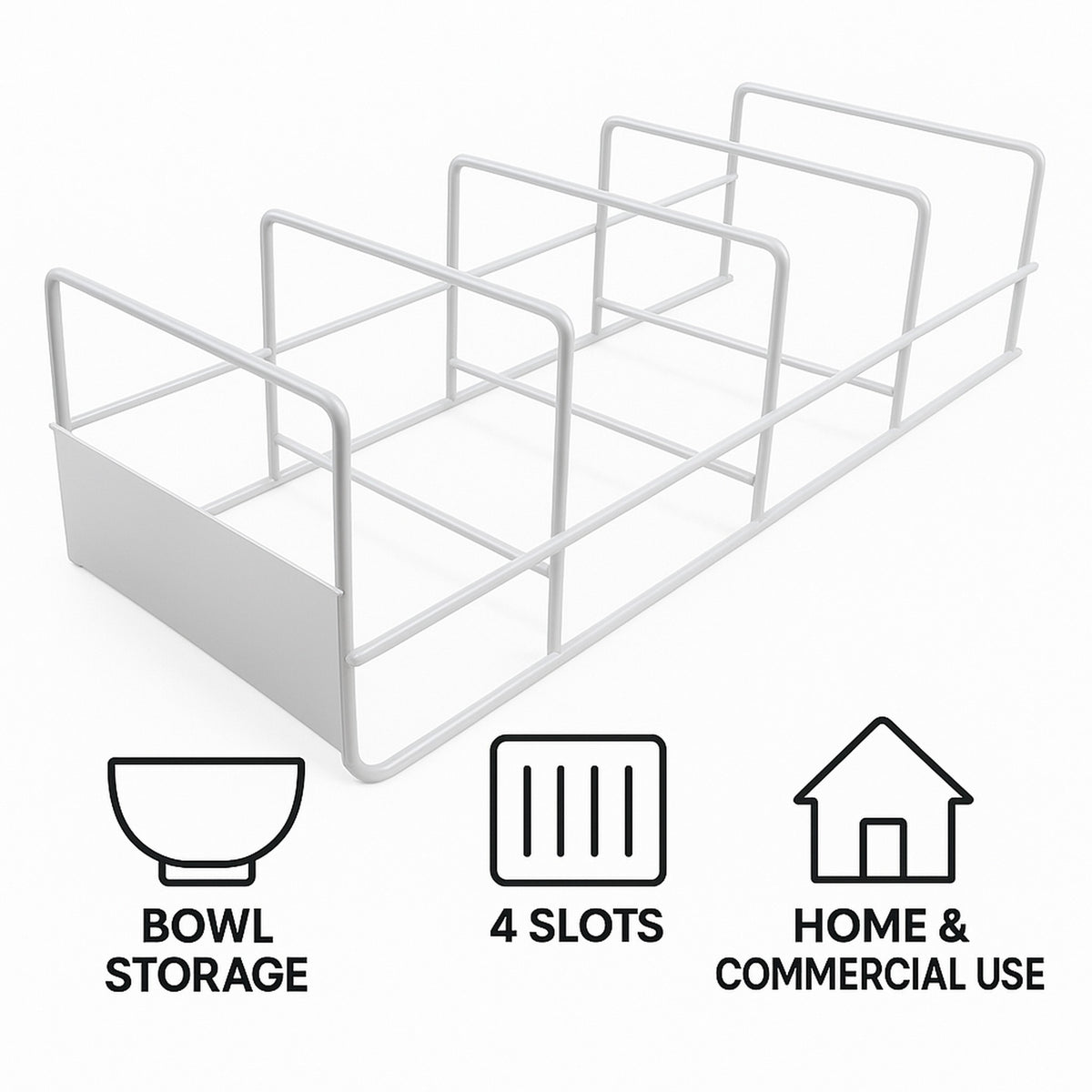 REGENT 4 SLOT BOWL STORAGE RACK POWDER COATED WHITE, 380X150MM