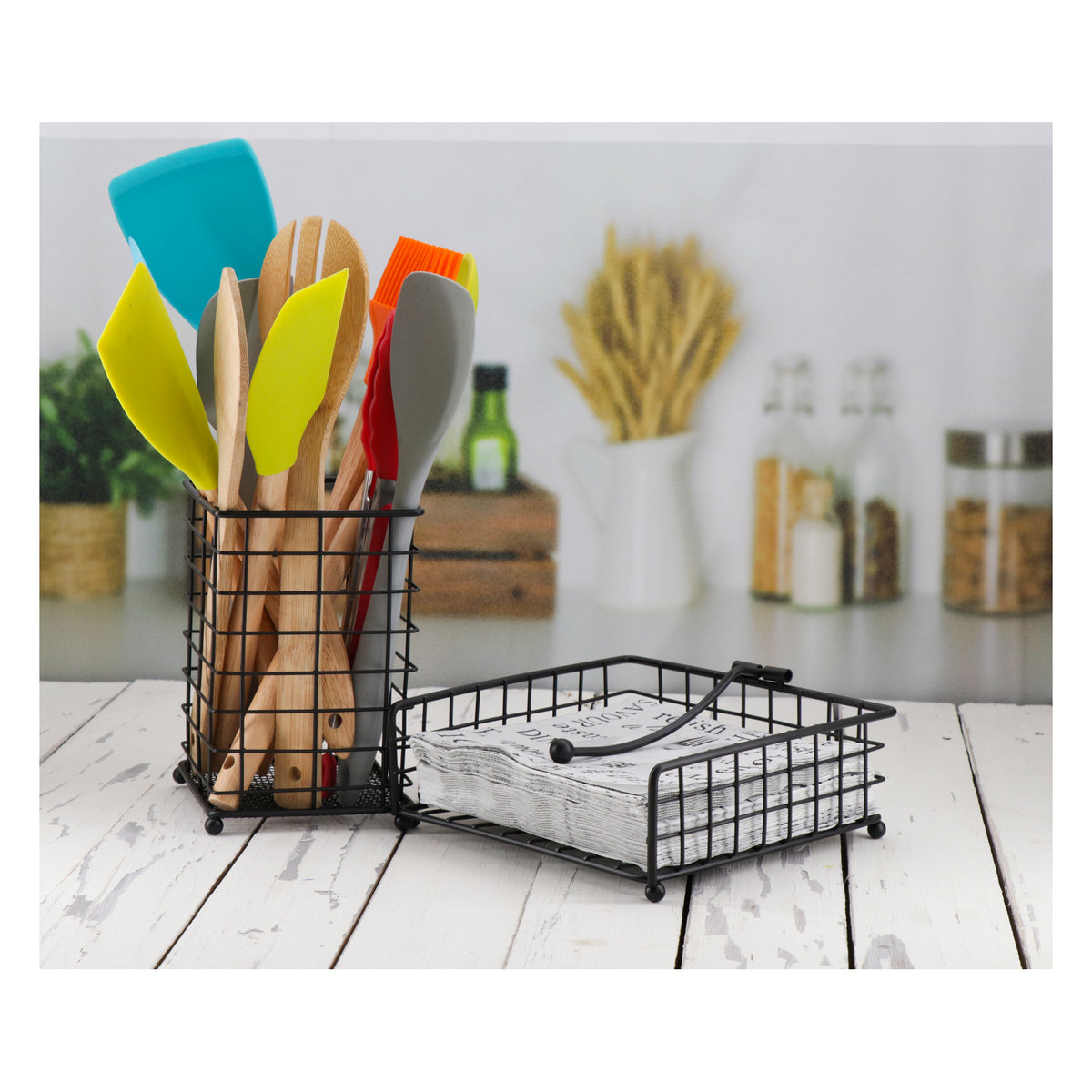 REGENT KITCHEN WIRE UTENSIL HOLDER POWDER COATED BLACK, 110X110MM
