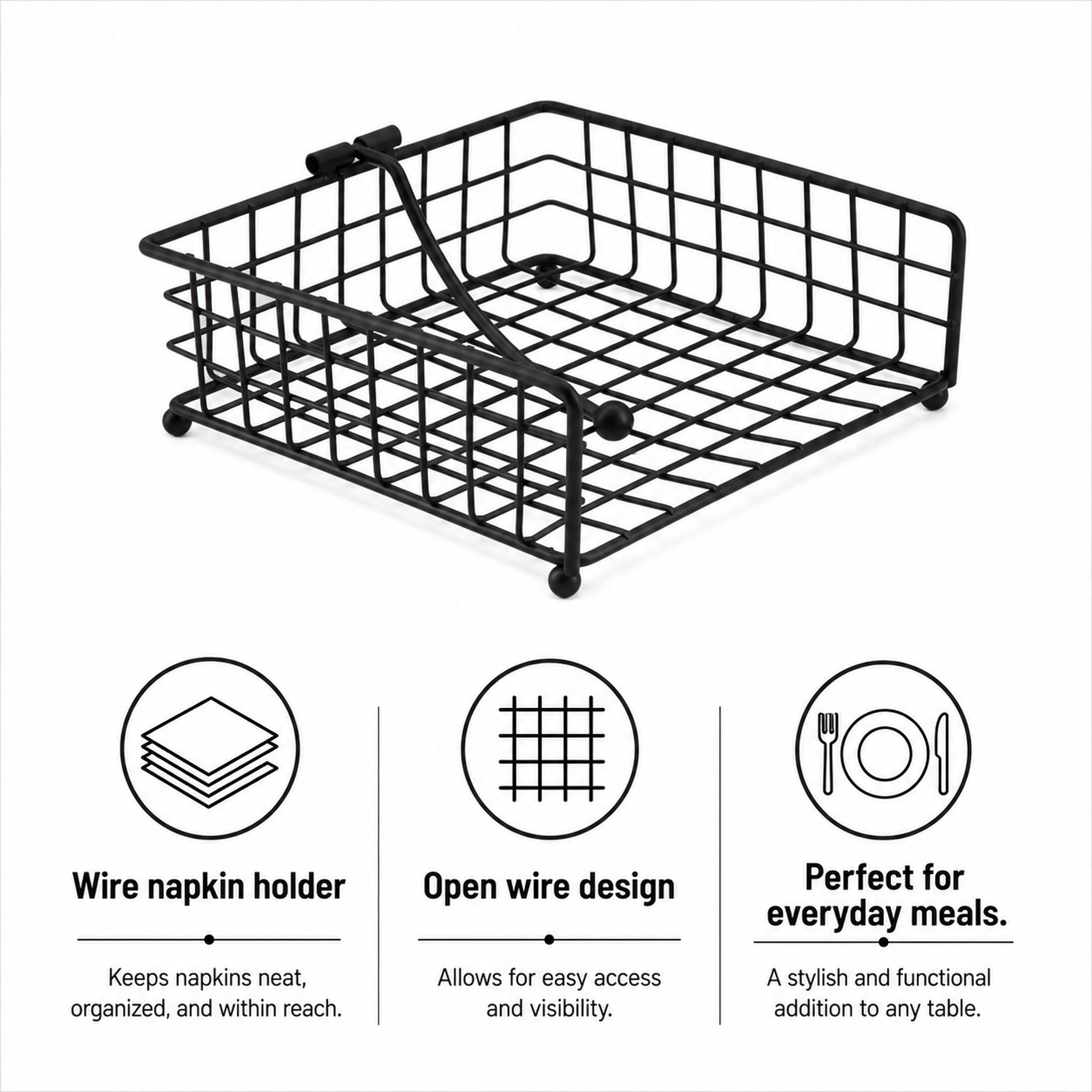 REGENT KITCHEN WIRE NAPKIN HOLDER POWDER COATED BLACK, 188X186MM
