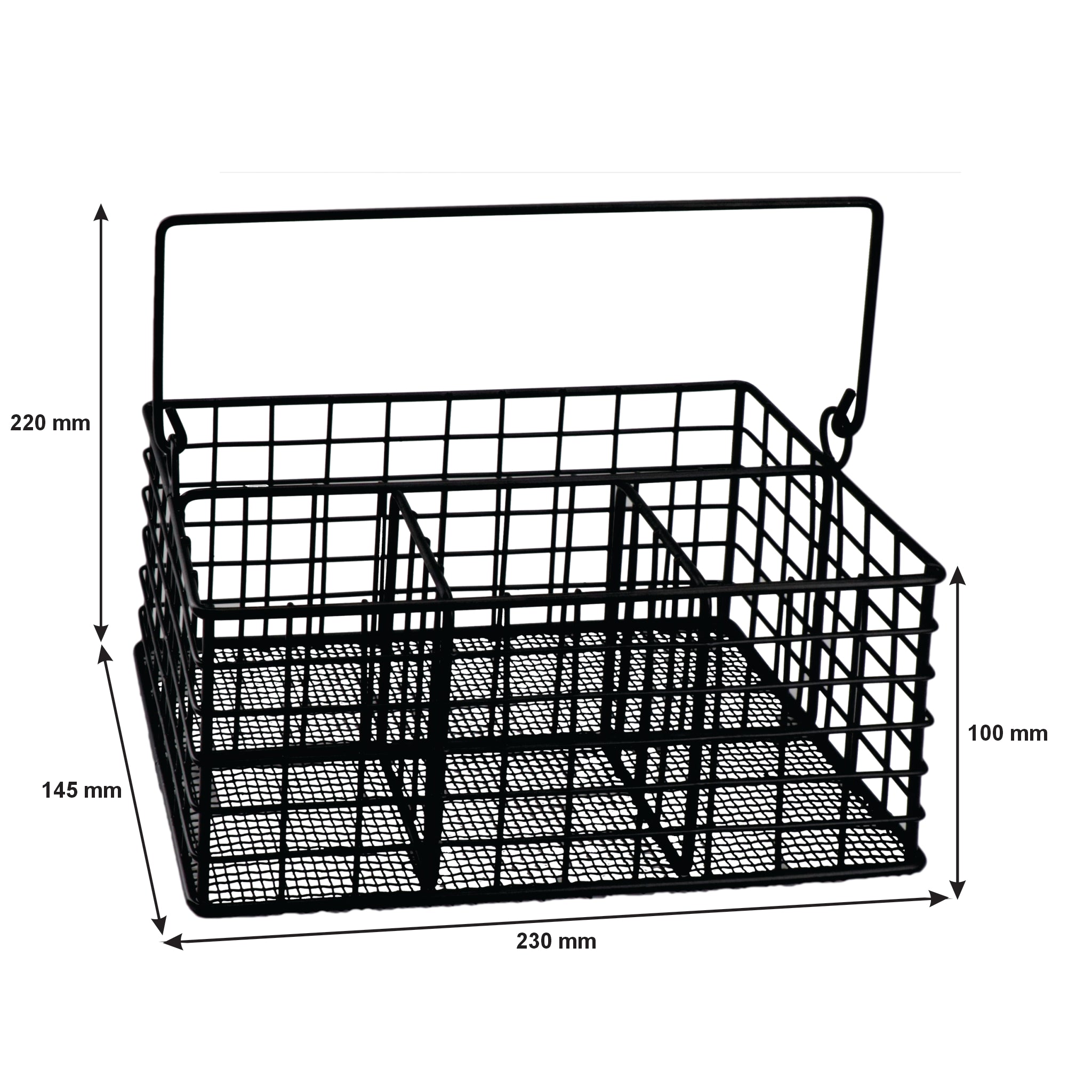 REGENT KITCHEN WIRE CUTLERY CADDY WITH HANDLE POWDER COATED BLACK