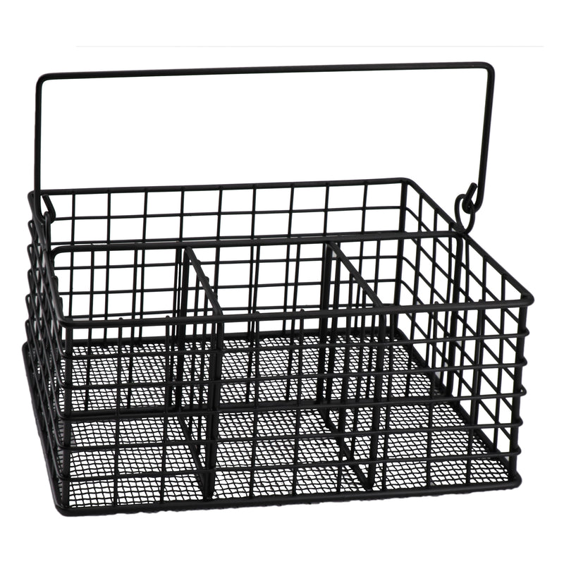 REGENT KITCHEN WIRE CUTLERY CADDY WITH HANDLE POWDER COATED BLACK, (230X145X100/200MM)