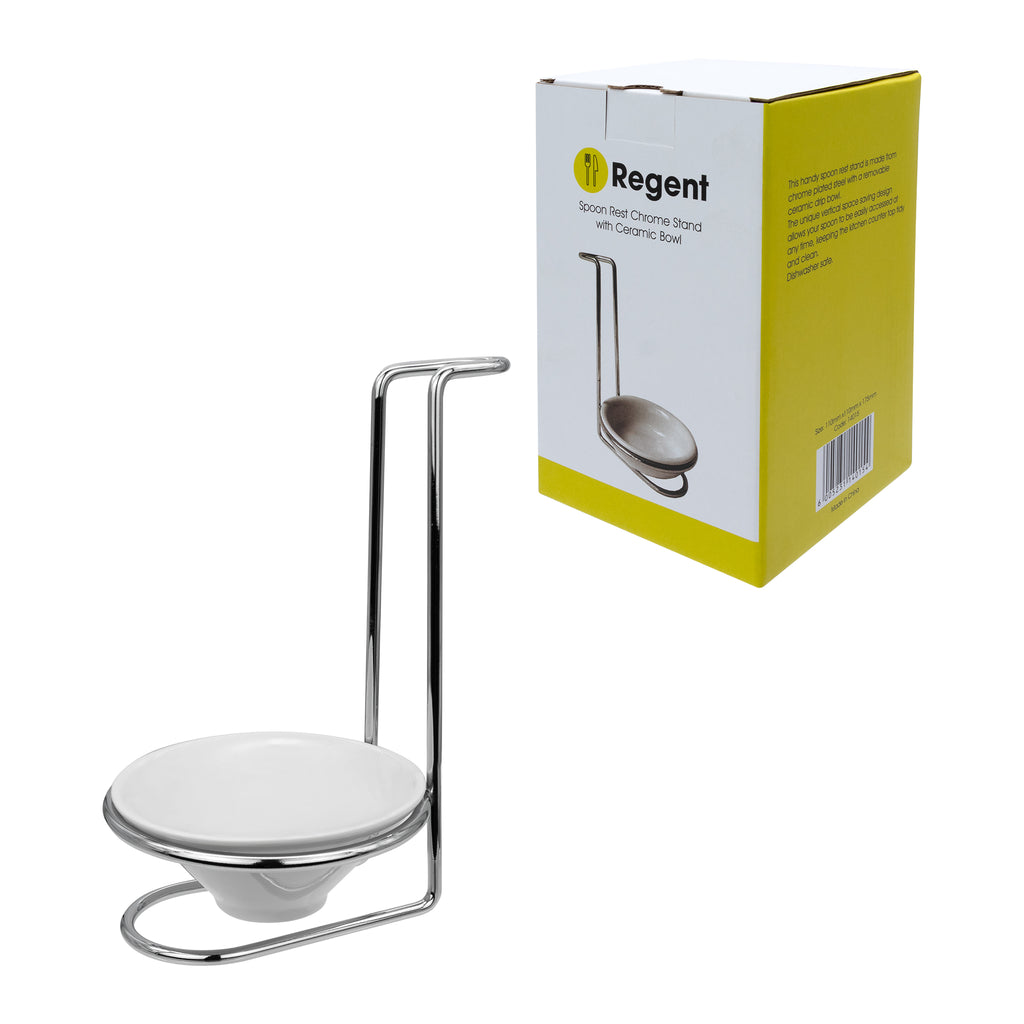 REGENT KITCHEN SPOON REST CHROME STAND WITH CERAMIC BOWL