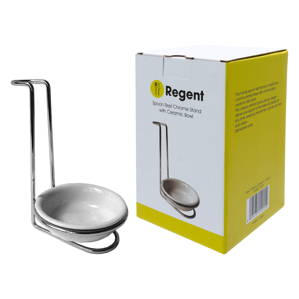 REGENT KITCHEN SPOON REST CHROME STAND WITH CERAMIC BOWL