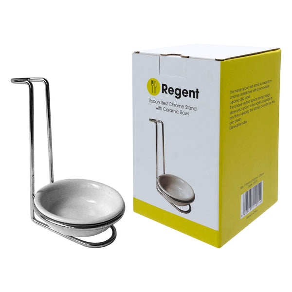 REGENT KITCHEN SPOON REST CHROME STAND WITH CERAMIC BOWL