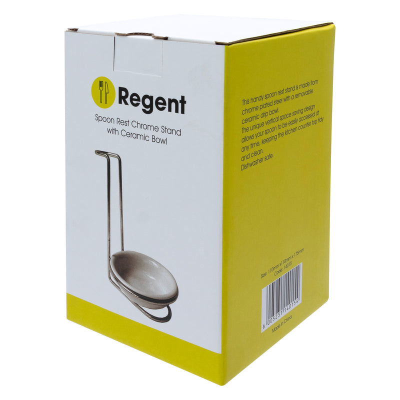 REGENT KITCHEN SPOON REST CHROME STAND WITH CERAMIC BOWL