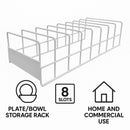 REGENT 8 SLOT PLATE/BOWL STORAGE RACK POWDER COATED WHITE, 380X150MM