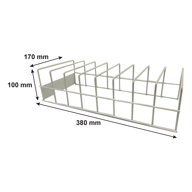 REGENT PLATE/BOWL STORAGE RACK POWDER COATED WHITE 8 SLOT, (380X150X100MM)