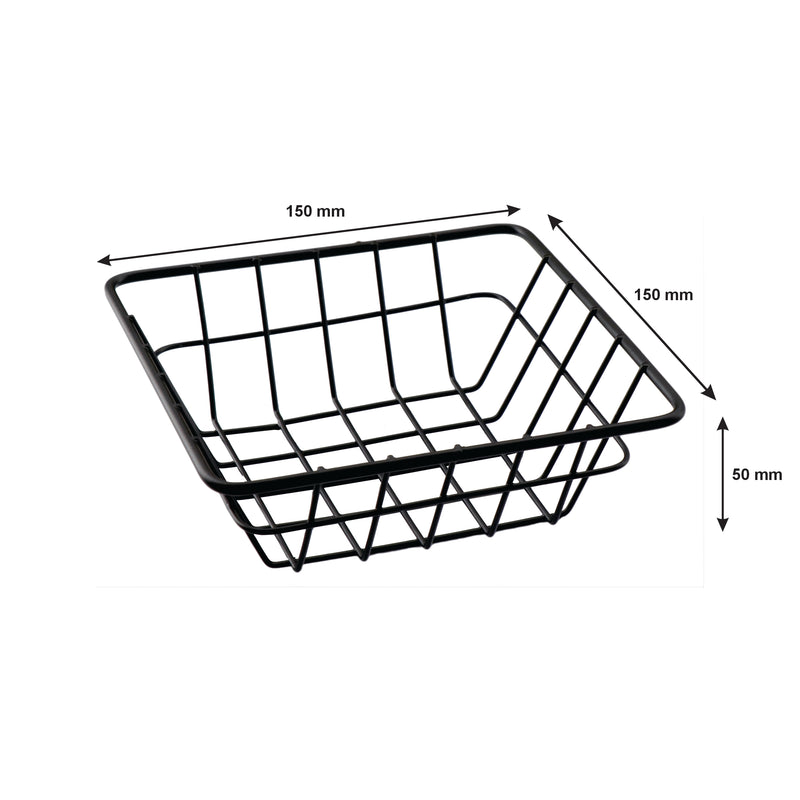 REGENT WIRE SERVING BASKET SQUARE POWDER COATED BLACK, (150X150X50MM)
