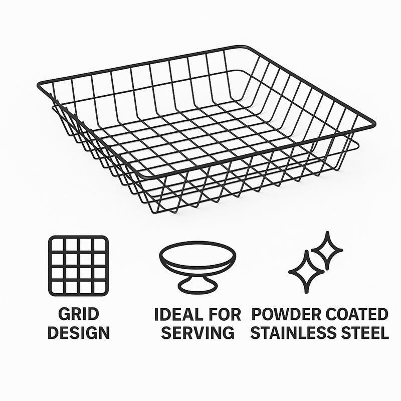REGENT WIRE SERVING SQUARE MEDIUM BASKET POWDER COATED BLACK, 250MM