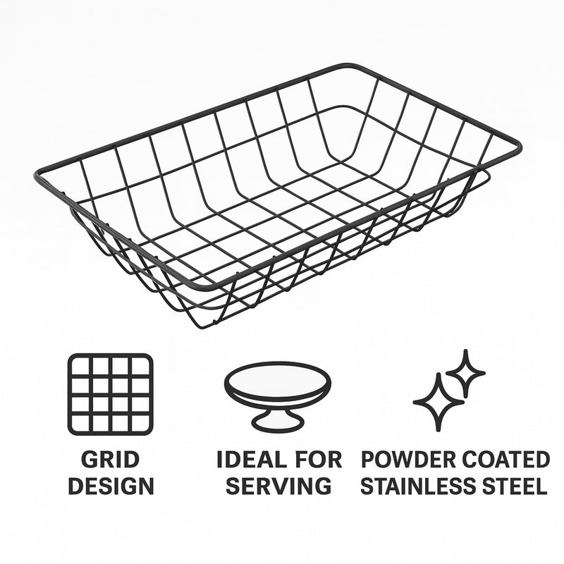 REGENT WIRE SERVING BASKET RECT. POWDER COATED BLACK, (230X160MM)