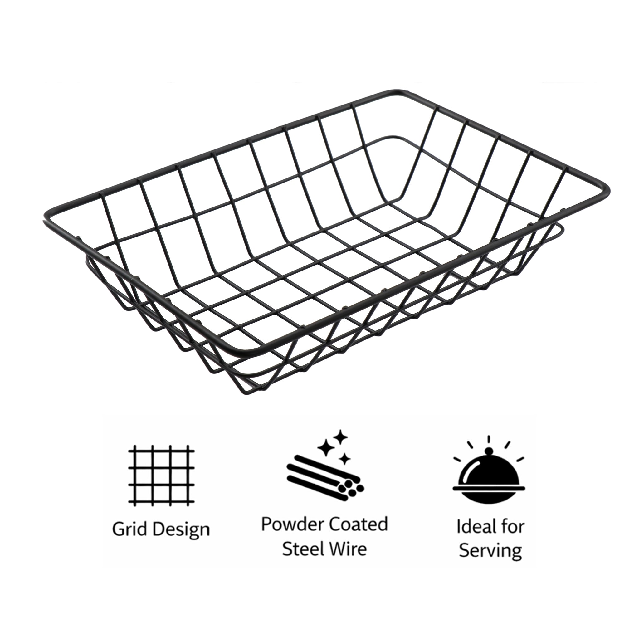 REGENT WIRE SERVING BASKET RECT. POWDER COATED BLACK, 230X160MM