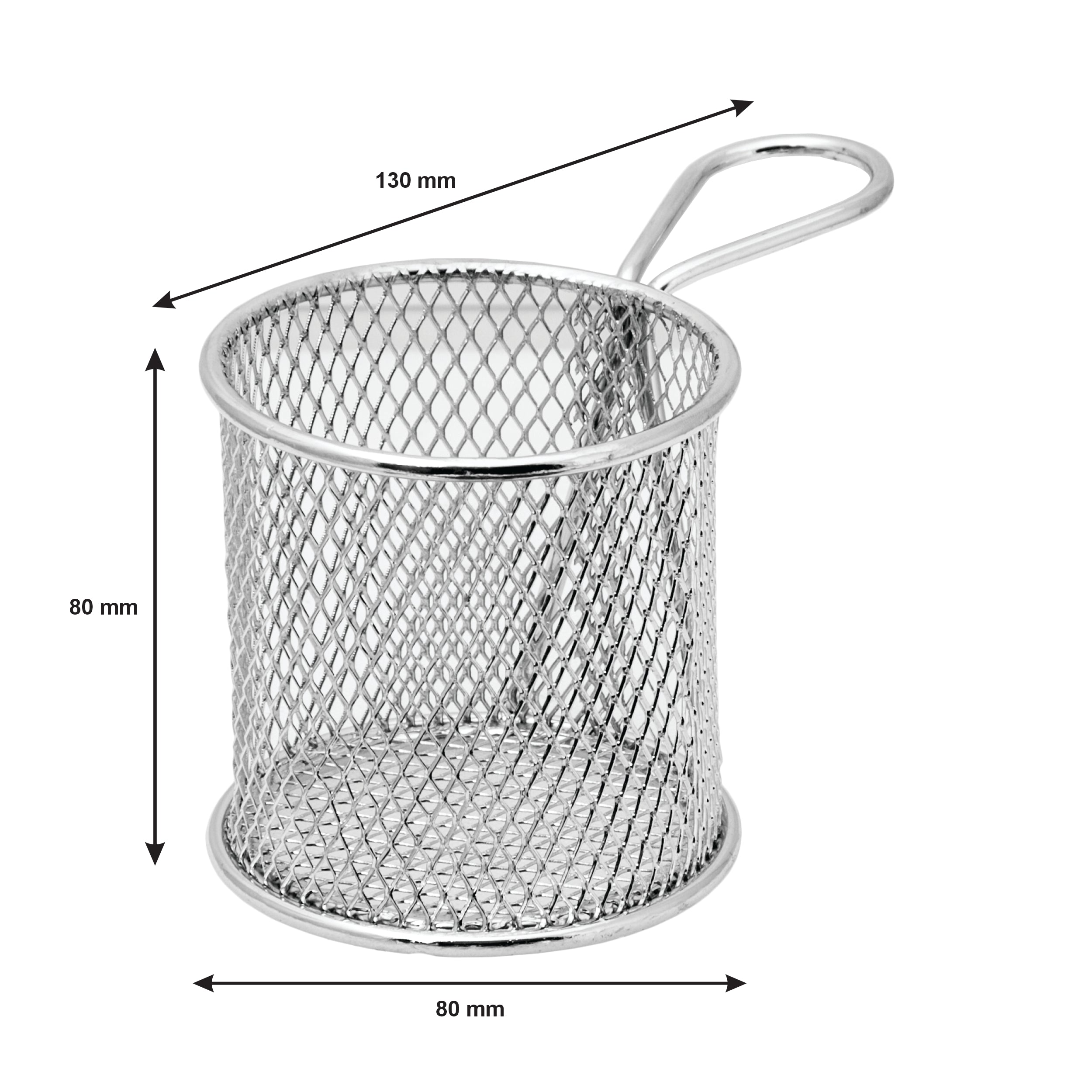REGENT CHROME CHIP SERVER ROUND FRYER BASKET WITH HANDLE, 80MM DIA