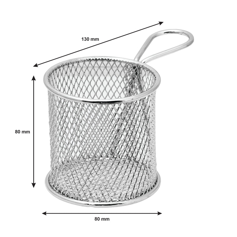 REGENT CHROME CHIP SERVER ROUND FRYER BASKET WITH HANDLE, (130/80MM DIAX80MM)