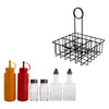 REGENT TABLE CONDIMENT HOLDER POWDER COATED BLACK WITH BOTTLES 7PK SET