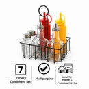 REGENT TABLE CONDIMENT HOLDER POWDER COATED BLACK WITH BOTTLES 7PK SET