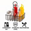 REGENT TABLE CONDIMENT HOLDER POWDER COATED BLACK WITH BOTTLES 7 PIECE SET