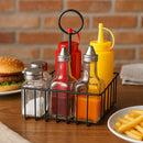 REGENT TABLE CONDIMENT HOLDER POWDER COATED BLACK WITH BOTTLES 7 PIECE SET