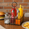 REGENT TABLE CONDIMENT HOLDER POWDER COATED BLACK WITH BOTTLES 7 PIECE SET