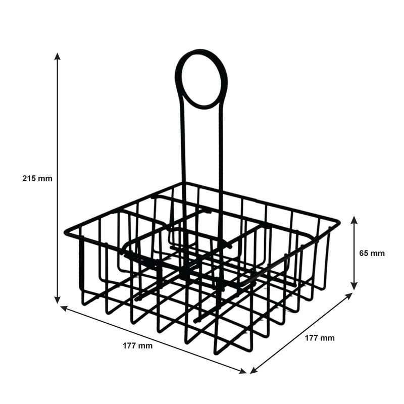 REGENT TABLE CONDIMENT HOLDER POWDER COATED BLACK WITH BOTTLES 7 PIECE SET, (177X177X215MM)