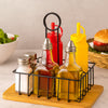 REGENT TABLE CONDIMENT HOLDER POWDER COATED BLACK WITH BOTTLES 7PK SET