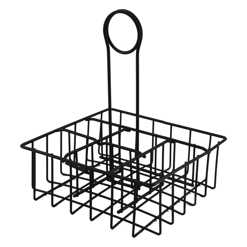 REGENT TABLE CONDIMENT HOLDER POWDER COATED BLACK WITH BOTTLES 7 PIECE SET, (177X177X215MM)