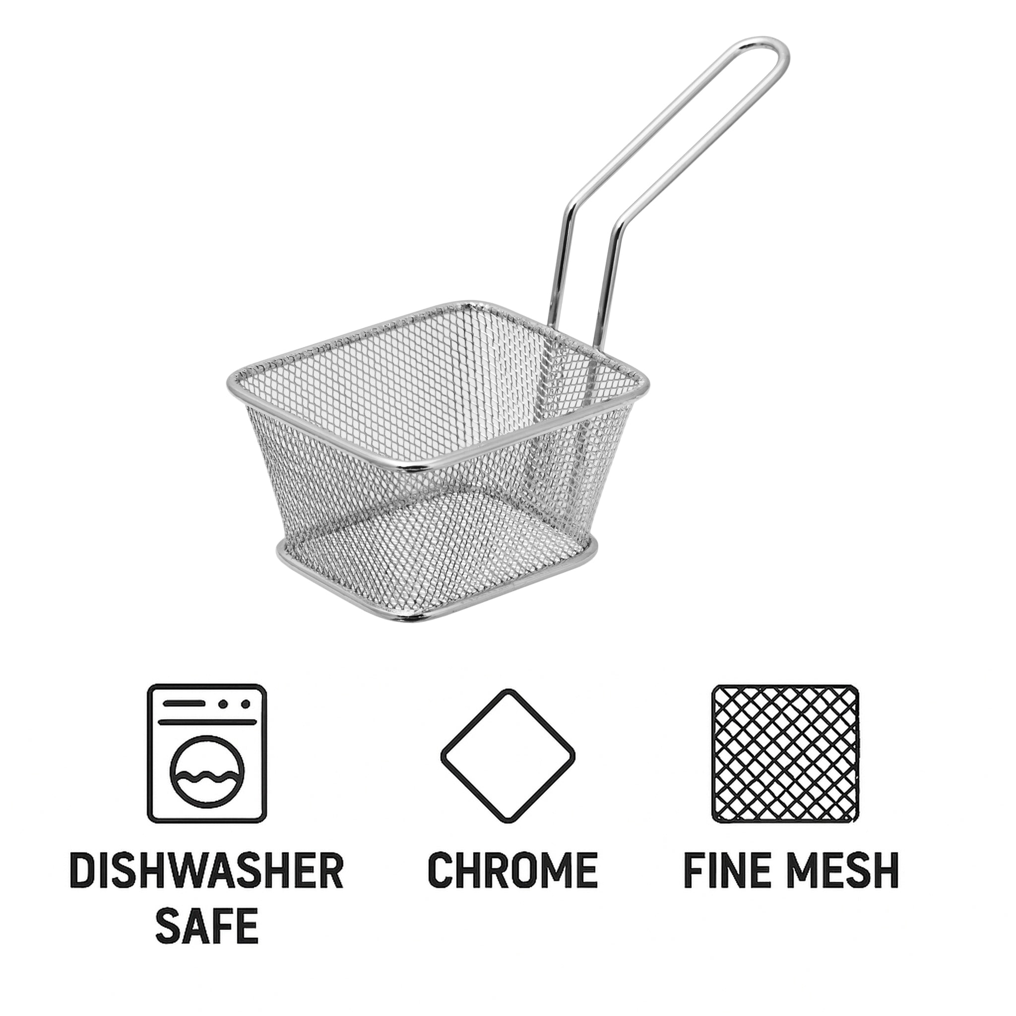 REGENT CHROME SERVER RECT. CHIP FRYER BASKET WITH HANDLE, 105X90MM