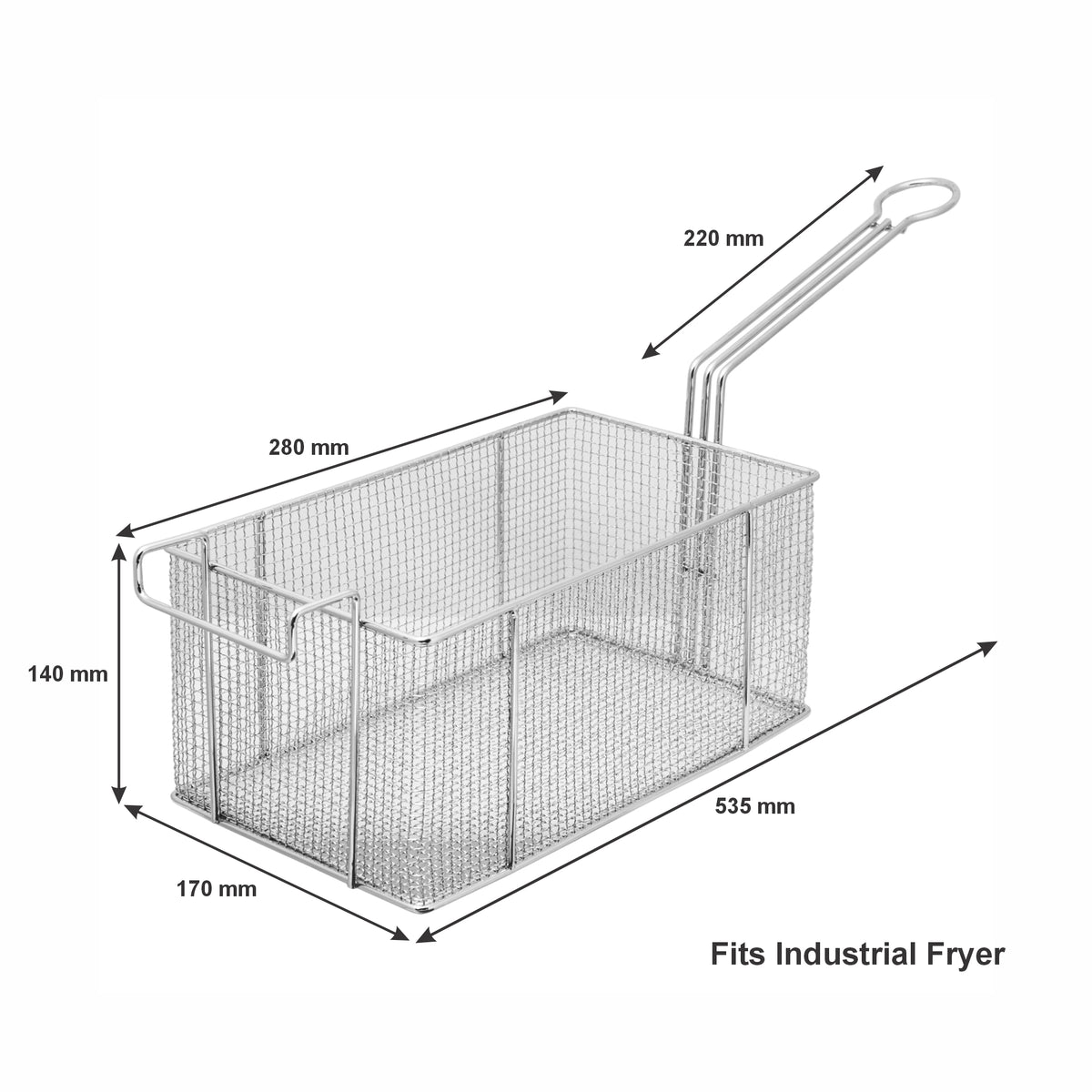 REGENT CHROME CHIP FRYER BASKET WITH FRONT HOOK, 170X280X130MM