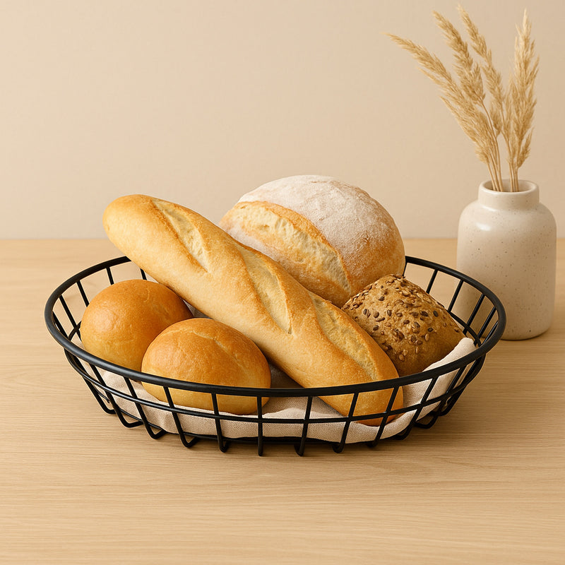 REGENT WIRE FOOD SERVING BASKET ROUND POWDER COATED BLACK, 255MM DIA