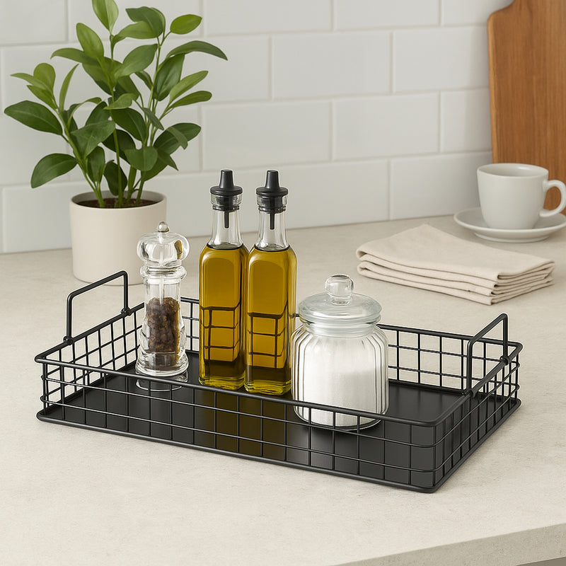 REGENT KITCHEN VINTAGE TRAY WITH STEEL MESH SIDES AND HANDLES P.C. BLACK, 420X280MM