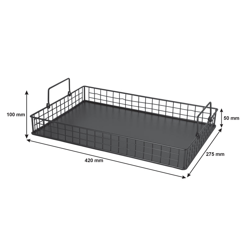 REGENT KITCHEN VINTAGE TRAY WITH STEEL MESH SIDES AND HANDLES P.C. BLACK, (420X280X50MM)