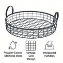 REGENT KITCHEN VINTAGE ROUND WIRE GRID TRAY WITH HANDLES POWDER COATED BLACK, (360MM DIA)