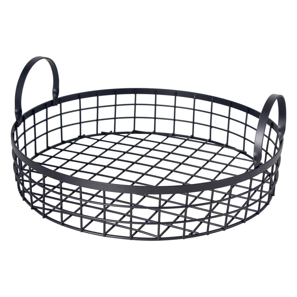 REGENT KITCHEN VINTAGE ROUND WIRE GRID TRAY WITH HANDLES POWDER COATED BLACK, 360MM DIA