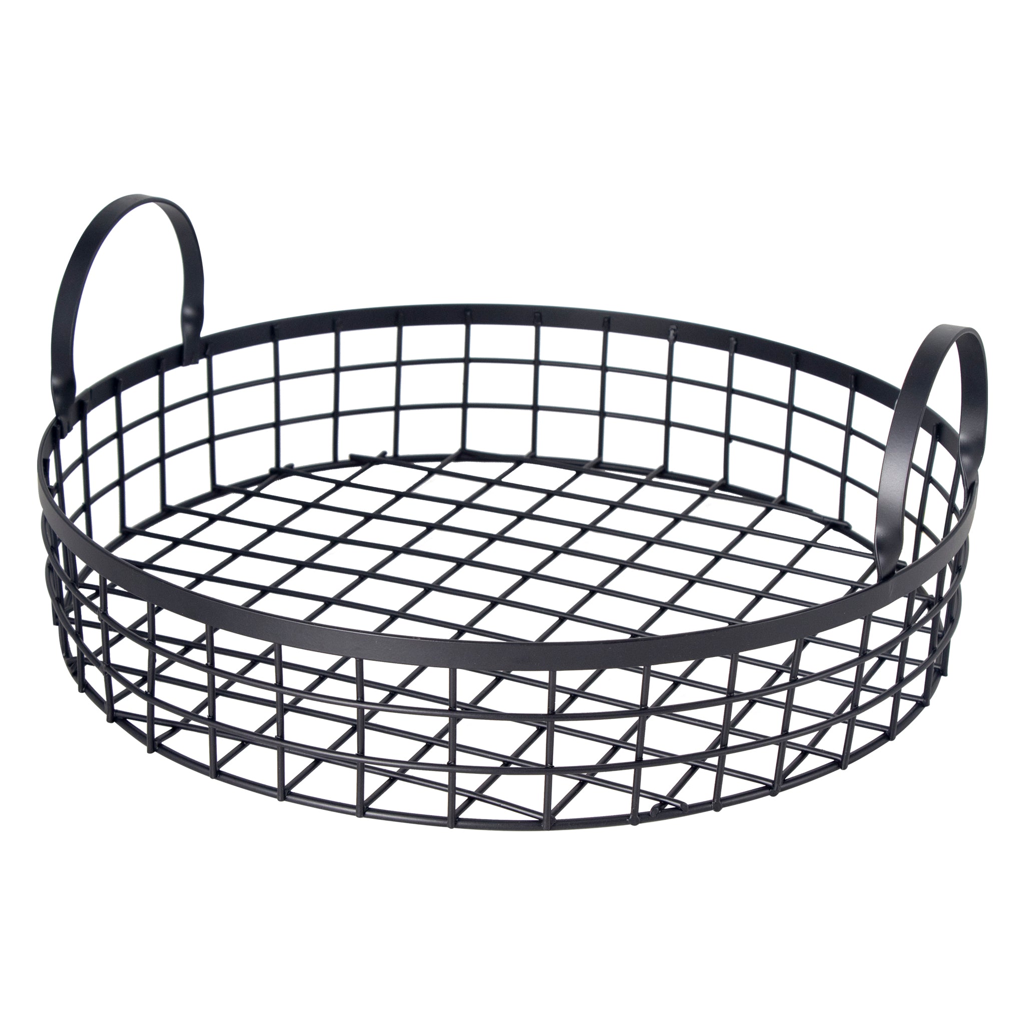 REGENT KITCHEN VINTAGE ROUND WIRE GRID TRAY WITH HANDLES POWDER COATED BLACK, 360MM DIA