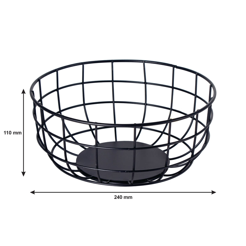 REGENT KITCHEN ROUND STEEL WIRE FRUIT BASKET POWDER COATED BLACK, (240MM DIAX110MM)